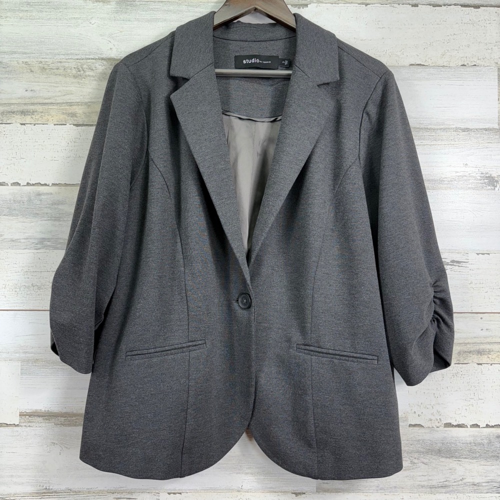 Studio by Torrid‎ Womens Gray Ruched Sleeve Blazer Jacket Size 3, 22/24